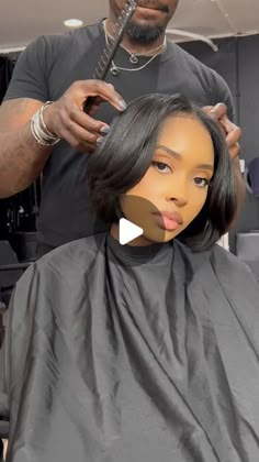 Bob Haircut African American, Short Layer Bob Haircut Black Women, Short Bobs With Middle Part, Layered Hairstyle Black Women, Relaxer Bob Hairstyles, Flick Out Bob Hairstyles, Bangs Around The Face, Bobs Styles For Black Women, Cute Bob Haircuts Black Women