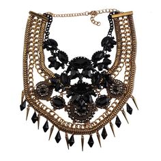 Allure Me Black Rhinestone Statement Necklace Rhinestone Statement Necklace, Beaded Collar, African Jewelry, Stone Studs, Choker Collar, Rhinestone Bead, Black Rhinestone, Antique Gold, Tassel Necklace