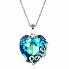 Delicate Diamond Necklace, Dancing Pendant, Heart Of The Ocean, Filigree Pendant Necklace, Blue Pendant Necklace, Crystal Stone Jewelry, Blue Crystal Necklace, Filigree Heart, Heart Shaped Pendant Necklace