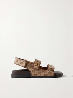 GUCCI Moritz embellished canvas-jacquard slingback sandals Gucci Open Toe Sandals With Buckle Closure, Gucci Sandals With Buckle Closure And Open Toe, Gucci Sandals With Buckle Closure For Summer, Designer Slingback Sandals For Summer, Designer Slingback Sandals, Gucci Leather Slingback Sandals, Gucci Designer Slingback Sandals, Designer Gucci Slingback Sandals, Luxury Gucci Slingback Sandals