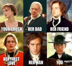 four different actors with captions in the middle one says, your crush her dad he first love you