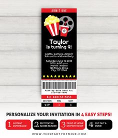 a movie ticket for an event with the text,