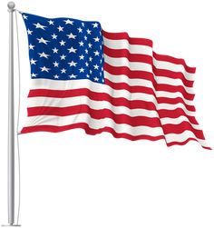 an american flag waving in the wind with white stars on it's back and sides