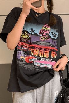 2023 Buy Motel Graphic Short Sleeve Tee under US$14 in Tops&Tees Online Store. Free Shipping with US$69+. Check reviews and buy it today. Style: Casual, Street Color: Black, Gray Fabric Content: Cotton Blend Fit Type: Loose fit Neckline: Crew Neck Sleeve Length: Short Sleeve #vintageoutfits #summeroutfits #casualoutfits #90sfashion #style #fashioninspo #ootd #outfits #grungeaesthetic #streetstyle #cuteoutfits #trendyoutfits Round Neckline Blouse, American Casual Style, Designed Clothes, Charmed Tv, American Casual, Gray Fabric, Girls Tees, Mua Sắm, Apparel Design