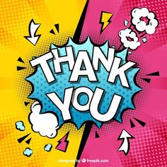 the words thank you are written in an abstract pop - art comic book style background