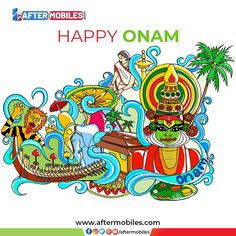 happy onam greeting card with colorful images