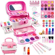 [ All-in-one Kids Makeup Kit for Girls ] - This kids beauty makeup kit is perfect for little girls to explore the world of make up and nail painting. It comes with 14 eye shadows, 2 eyebrows, 3 blushes, 1 eye shadow wax, 12 lip glosses, 2 lipsticks with 3 colors, 1 pressed powder, 11 makeup brushes, 4 nail polishes, 1 nail file and more. Get ready for your little princess to shine! [ Safe & Washable Makeup Toys for Kids ] - Our pretend play makeup toy is made from high-quality and non-toxic mate Kid Makeup, Sweet 16 Makeup, Kids Makeup Kit, Makeup For Kids, Arcade Games For Sale, Makeup Palette Collection, Makeup Toys, Makeup Kit For Kids, Play Makeup