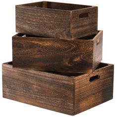 three wooden boxes stacked on top of each other