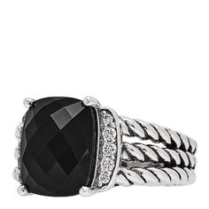 This is an authentic DAVID YURMAN Sterling Silver Diamond Black Onyx 10mm Petite Wheaton Ring size 48 or 4.5. The ring is crafted of sterling silver and features a faceted 10mm black onyx and round brilliant cut diamonds weighing approximately .08 total carat weight. David Yurman Ring, David Yurman Jewelry, David Yurman, Round Brilliant Cut Diamond, Silver Diamonds, Brilliant Cut Diamond, Black Onyx, Round Brilliant, Sterling Silver Rings