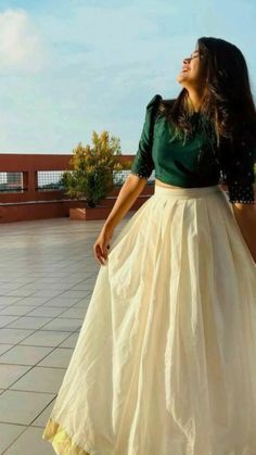 Onam Skirt And Top Designs, Kerala Style Skirt And Top, Traditional Skirt And Top, Skirt And Top Indian, Onam Outfits Ideas, Kerala Dress, Onam Dress, Long Skirt Top Designs, Pastel Dresses