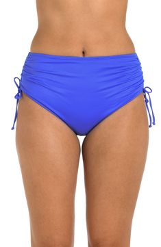 Front image of model wearing the 24th & Ocean Solid Mid Waist Side Tie Hipster Bottom in Periwinkle. Swim Tankini, Swim Skirt, Swim Bottoms, Swim Dress, New Tops, Board Shorts, Swim Shorts, Tankini, Mid Rise