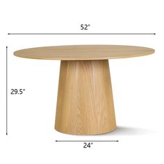 a table with measurements for the top and base, showing the height of the table