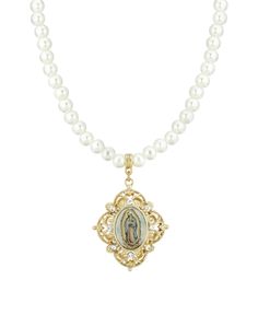 Make a spiritual statement with this two-tone Mary pendant on a beautiful faux pearl necklace. Mother Mary Necklace, Symbols Of Faith, Mary Necklace, Pearl Necklaces, Faux Pearl Necklace, Necklace Online, Mother Mary, Adjustable Necklace, Faux Pearl