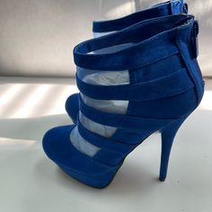 Blue Platform Boots Blue Suede High-top Boots, Blue High-top Platform Boots, Blue Synthetic Boots With Round Toe, Trendy Blue Ankle Boot Heels, Blue High Heel Synthetic Boots, Blue Platform Boots For Spring, Blue Suede Casual Heels, Blue Suede Platform Heels, Blue Platform Boots