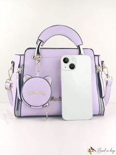 BirdinBag - PU Purple Letter Decor Square Bag with Coin Purse ÃÂ¢ÃÂÃÂ Stylish and Functional Purple Small Mobile Phone Bag For Gift, Purple Mobile Phone Bag As Gift, Purple Handheld Bag With Large Capacity, Large Capacity Handheld Purple Bag, Cute Purple Satchel Bag, Cute Top Handle Bag For Everyday, Portable Purple Satchel Shoulder Bag, Cute Handheld Bag With Detachable Strap, Cute Top Handle Travel Bags