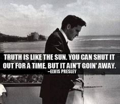 a man standing on top of a balcony next to the ocean with a quote from elvis presley