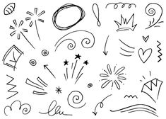 hand drawn doodles with different shapes and sizes, including stars, clouds, and other