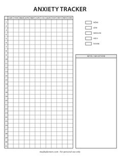 Free Anxiety Tracker Printable Template Cute Journal Template Aesthetic, Emotion Tracker Printable, Cute Habit Tracker Printable, Symptom Tracker Printable Free, Free Printable Journal Pages Templates, Happy Planner Printables Free, Goodnotes Journaling