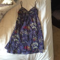 Nwt And So Pretty! Wish I Could Have Worn It Floral Print Sundress For Casual Wear, Casual Purple Sundress For Daywear, Casual Purple Dresses For Daywear, Purple Summer Daywear Dress, Casual Purple Floral Print Sundress, Purple Cotton Mini Dress With Floral Print, Purple Floral Print V-neck Dress, Size 2, 2 Colours