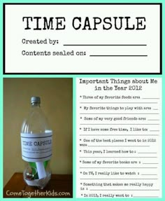 an image of a bottle of water with the words time capsule on it and instructions