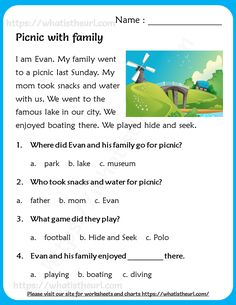 an english worksheet with pictures and words to describe the poem, picnic with family