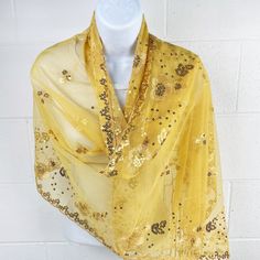 Sequin Fringe Multi Use Scarf Shawl Wrap Yellow Tones (1 units) Gold Dupatta For Festive Summer Occasions, Yellow Festive Dupatta For Summer, Spring Wedding Yellow Dupatta, Yellow Tones, Shawl Wrap, Scarf Shawl, Shawl, Sequin, Yellow