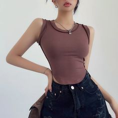 5 Fitted Camisole With Built-in Bra And Mini Length, Sleeveless Crop Top With Built-in Padding And Medium Support, Gray Sleeveless Seamless Top, Solid Camisole Sports Bra, Fitted, Micro-elastic Sleeveless Sports Tops, Brown Coffee, 24 Years Old, Sleeveless Crop Top, U Neck