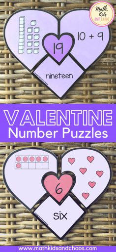 valentine's day number puzzles for kids to practice counting and matching numbers with their own hands