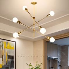 a modern light fixture hangs over a dining room table