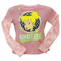 Tinkerbell - Whatever Girls 2fer Long Sleeve T-Shirt Glitter Print, Tinker Bell, Feature Light, Girls Long Sleeve, Logo Graphic, Hawaiian Shirt, Long Sleeve T Shirt, Light Pink, Long Sleeve Tshirt