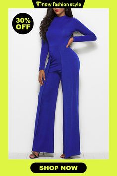 Royal Blue Fashion Casual Solid Basic Regular Jumpsuits Blue Stretch Jumpsuits And Rompers For Work, Blue Stretch Jumpsuits And Rompers For Party, High Waist Blue Jumpsuit With Solid Color, Blue High Waist Solid Jumpsuits And Rompers, High Waist Blue Jumpsuits And Rompers, Blue Non-stretch Solid Color Jumpsuits And Rompers, Casual Blue Jumpsuits And Rompers For Evening, Blue Casual Evening Jumpsuits And Rompers, Elegant Blue Stretch Jumpsuits And Rompers