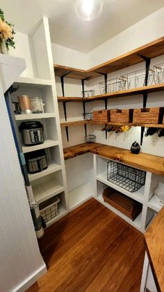 the pantry is clean and ready to be used for storing items or other things in