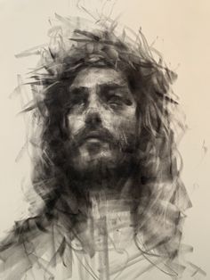 a black and white drawing of jesus