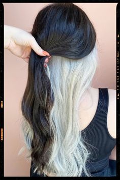 Black and White Hair - Hair Color Idea Under White Hair, Hair With White Underneath, Half White Hair Underneath, White Under Black Hair, Black On Top White Underneath Hair, Black With White Underneath Hair, White Underdye Hair, White Under Hair, White Under Hair Dye