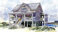 this is an artist's rendering of a beach house with stairs leading up to the second floor