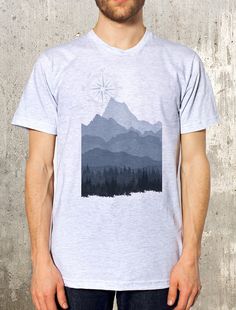 Men's Mountain T-Shirt - Layered Landscape - Screen Printed T-Shirt - American Apparel - Available in S, M, L, XL and XXL Landscape Screen, Layered Landscape, T-shirt Print Design, Design Jersey, Shirt Dress Outfit, Tshirt Design Inspiration, Mens Fashion Rugged, Shirt Design Inspiration, Outdoor Shirt