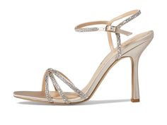 Look chic and high-class by wearing the extremely elegant Jewel Badgley Mischka® Georgia Heels..Textile upper..Textile lining and insole..Strappy design accentuated with shimmer work..Ankle strap with buckle closure..Open toe silhouette..Stiletto heel style..Flocked outsole..Imported..Product measurements were taken using size 9, width M. Please note that measurements may vary by size..Weight of footwear is based on a single item, not a pair..Measurements: Heel Height: 4 1/2 in Weight: 8 oz Elegant Fitted Shimmer Heels, Elegant Shimmer Heels For Gala, Elegant Shimmer Heels, Elegant Ankle Strap Heels With Shimmer, Chic Shimmer Heels For Wedding, Elegant Shimmer Heels For Formal Occasions, Elegant Shimmer Heels For Formal, Elegant Glitter Heels For Cocktail Occasions, Elegant Glitter Heels For Cocktail