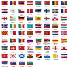 the world's flags are shown in different colors and sizes, all with their country names