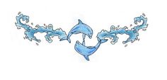 a drawing of two dolphins swimming in the ocean