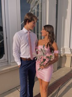 Pink Hoco Couple Outfits, Cute Hoco Couple Pictures, Homecoming Pic Ideas Couple, Couples Hoco Outfits, Hoco Inspo Couple, Hoco Pics With Bf, Hoco Colors For Couples, Light Pink Hoco Couple, Couple Poses For Homecoming