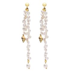 Elevate your look with these stunning freshwater pearl earrings! The dangling baroque pearls will add glamour to any outfit, perfect for special occasions and celebrations or simply to make a statement. Makes a beautiful gift for someone special! 👌 M A T E R I A L • 18K Gold plated over brass• S925 Sterling Silver needle• Natural Freshwater Baroque Pearls• This product is hypoallergenic (nickel free) and tarnish resistant 📏 S I Z E Long Style Earrings:• Drop Length: 5.1 inch (13 cm)• Weight: 0 Pearl Shell Earrings With Pearl Charm, Party Pearl Drop Earrings Made Of Mother Of Pearl, Wedding Pearl Drop Earrings In Shell Shape, Elegant Shell-shaped Pearl Earrings, Baroque Pearl White Pearl Earrings For Party, Earrings Seed Beads, Clean Sterling Silver, Dream Catcher Necklace, Mala Bead Necklace