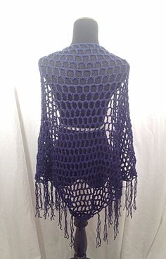 Navy Blue Fringed Mesh Triangle Crochet Summer by DapperCatDesigns Bohemian Knitted Shawl For Beach, Bohemian Open Knit Shawl, Bohemian Crochet Wrap One Size, Spring Bohemian Crochet Shawl, One Size Crochet Lace Shawl For Winter, Crochet Lace Shawl One Size For Winter, Crochet Lace Shawl For Winter, One Size, Winter Crochet Lace Shawl One Size, Beach Crochet Shawl One Size