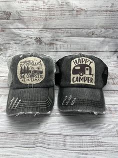 Camping hat, camp season, patch hat, happy camper, ponytail hat, patch hat, home is where we park it, summertime, camp life Raggy Patch trucker hat, custom made patch. Camping style hat (2 options) -Making memories one campsite at a time -happy camper Standard hat & High pony tail options See photos in listing for samples! Option 1: Dark Grey w/ Hot Pink back Option 2: Dark Grey w/ Light Grey back Option 3: Light Grey w/ Blue Stitching Option 4: Dark Grey w/ Tan back Option 5: Camo Green bac Trucker Baseball Cap With Patches For Outdoor, Trucker Style Baseball Cap With Patches For Outdoor, Rustic Outdoor Hat, Fun Trucker Hat For Outdoor Activities, Outdoor Trucker Hat With Patches, Rustic Outdoor Cap, Fun Black Trucker Hat For Outdoor, Outdoor Trucker Hat With Letter Print, Fun Trucker Hat With Curved Bill For Outdoor