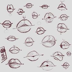 various types of lips drawn in pencil