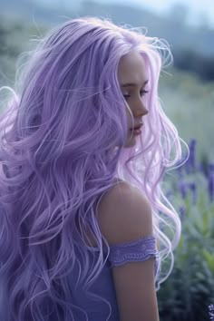 Lavender-tinted long wavy hair offers a soft, whimsical color palette, adding a gentle and enchanting touch to the natural beauty of the waves. Lilac Hair Color Ideas, Light Coloured Hair, Light Lilac Hair, Long Hair Purple, Lavender And Lilac, Pale Hair Color, Very Light Purple Hair, Hint Of Purple Hair, Long Colored Hair