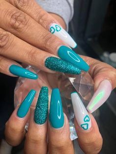 Aqua Nails, Teal Nails, Turquoise Nails, Sassy Nails, Long Acrylic Nail Designs