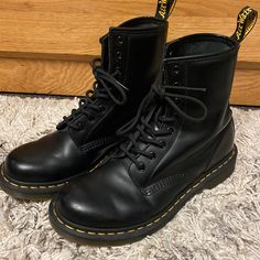 Brand New Doc Martens Perfect Condition, Size 9. I Am An 8.5 And They Fit Me Classic Black Martin Boots For Winter, Classic Black Combat Boots With Round Toe, Classic Black Ankle-high Martin Boots, Classic Black Boots With Flat Heel, Classic Black Flat Heel Boots, Classic Black Lace-up Boots, Doc Marten Boots, Doc Marten Boot, Doc Marten