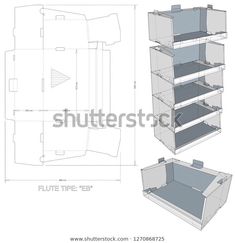 an open drawer with three shelves and the measurements for it