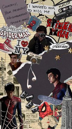 collage of spider - man and other comic related items