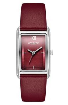 A minimalist dial adds streamlined elegance to a slim rectangular watch set on a rich leather strap for luxe appeal. 23mm case; 18mm band width Buckle closure Quartz movement Stainless steel or stainless steel with goldtone plate/leather Imported Classic Rectangular Workwear Watches, Classic Rectangular Watches For Work, Classic Everyday Rectangular Watch Accessories, Classic Rectangular Watches For Workwear, Classic Rectangular Watch Accessories For Everyday, Classic Rectangular Watch With Leather Strap, Classic Rectangular Watch Accessories, Elegant Rectangular Watch For Workwear, Timeless Rectangular Watch For Work